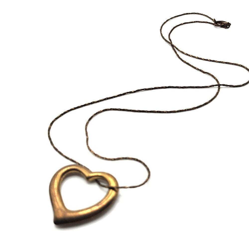 Vintage Brass Heart Necklace Cardano Twist Chain 26in 1.25in pendant - Picture 2 of 3